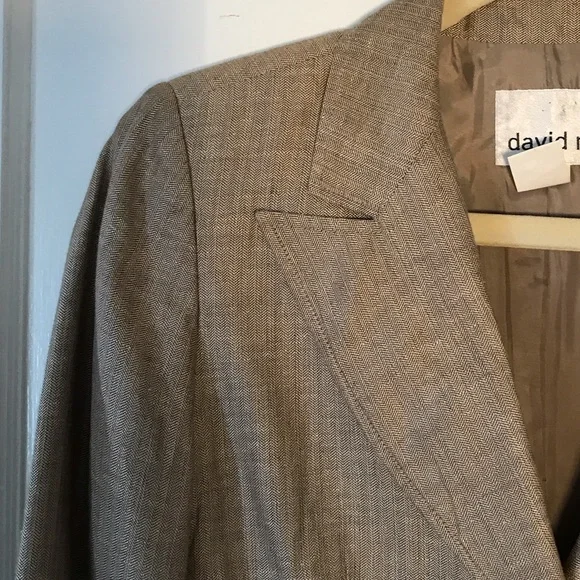 Vintage Classic Tan Cropped Linen 2 button Blazer size 6 pointed lapel summer - Picture 2 of 8